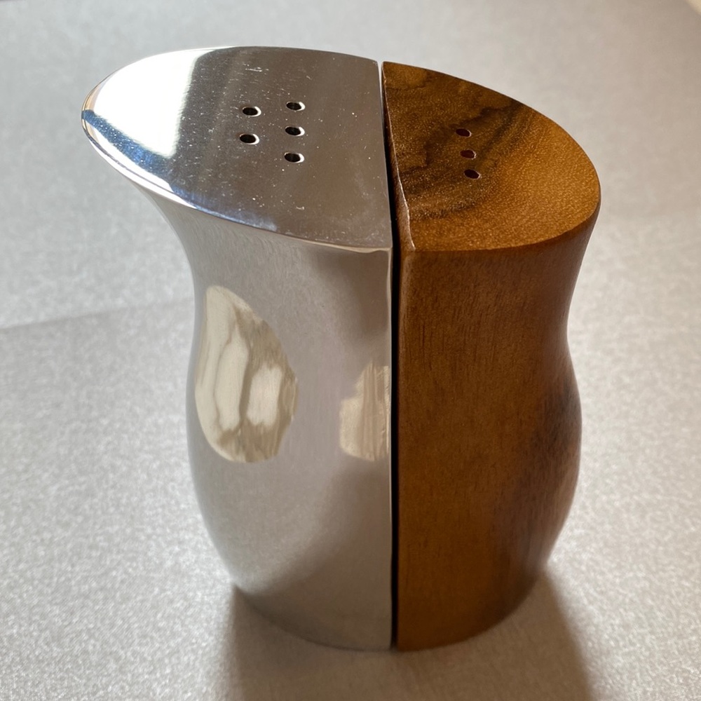 Salt and Pepper Shakers. Wood and Stainless